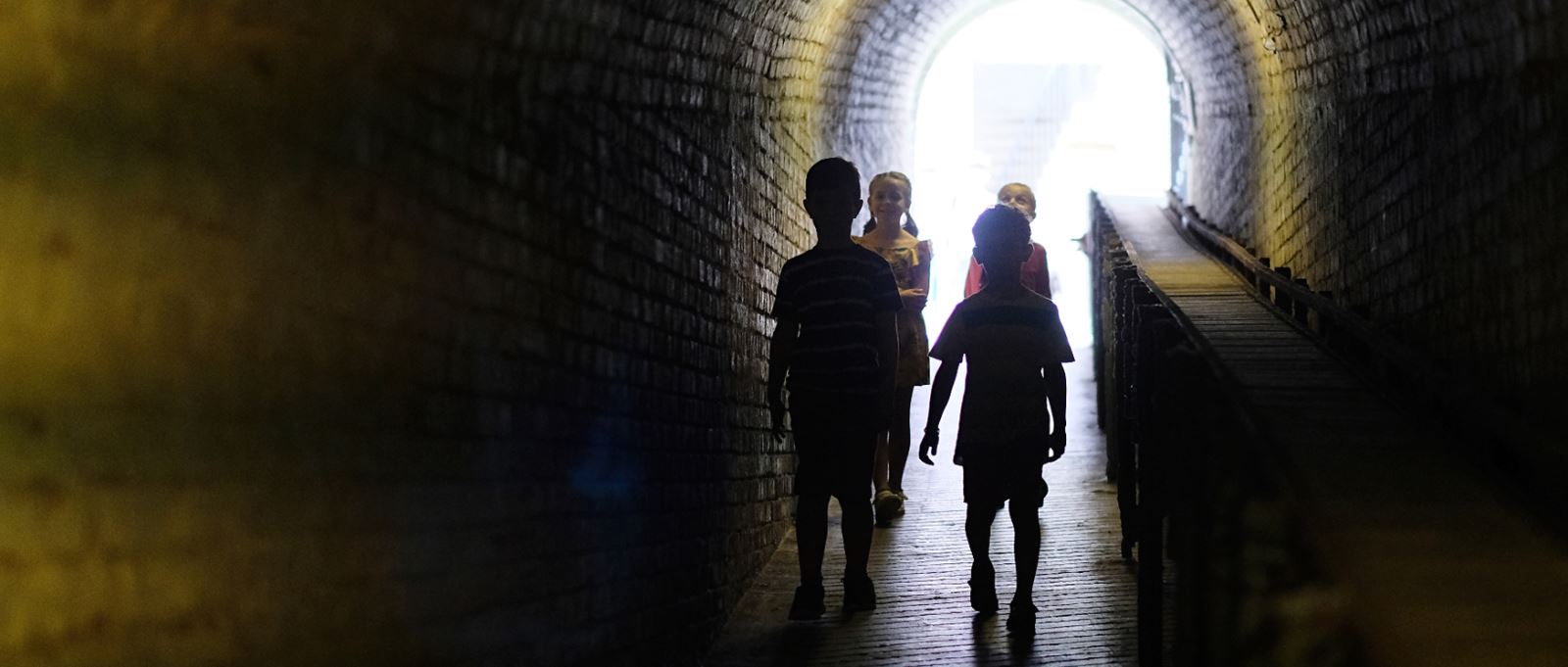 Children in a tunnel at Fort Nelson, Hampshire